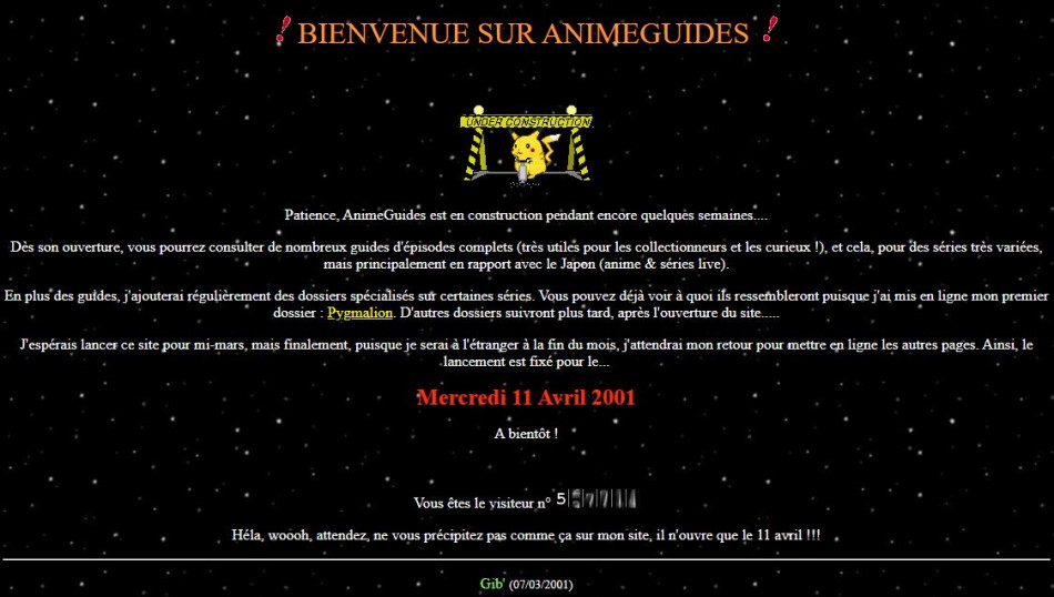 Page d'attente en mars 2001