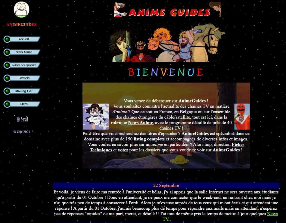 Page d'accueil en septembre 2001